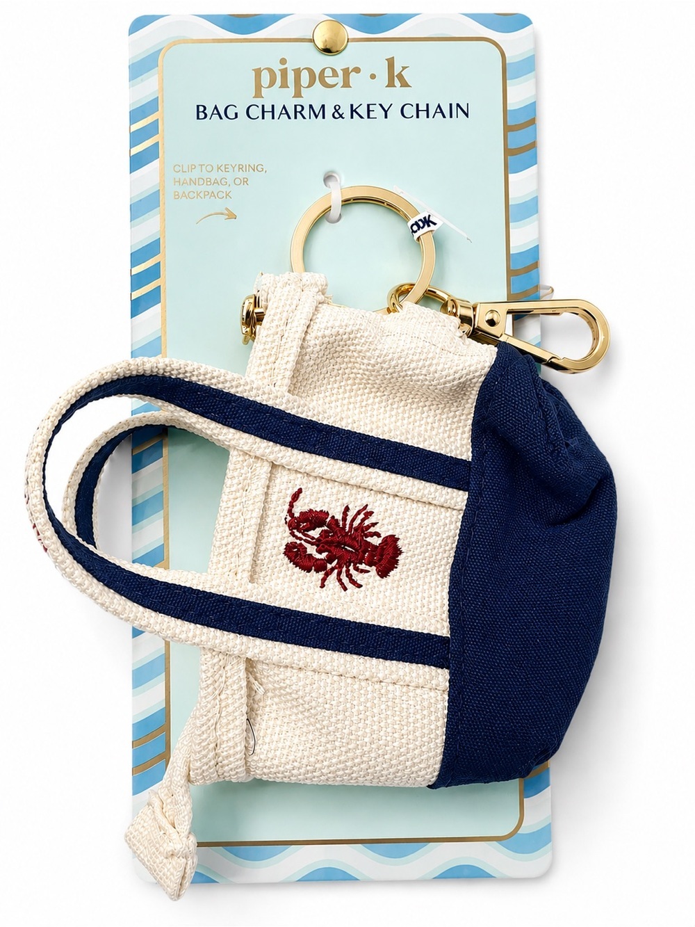 piper.k Cream & Navy Lobster Tote Bag Charm & Coin with Gold Hardware 🦞💫